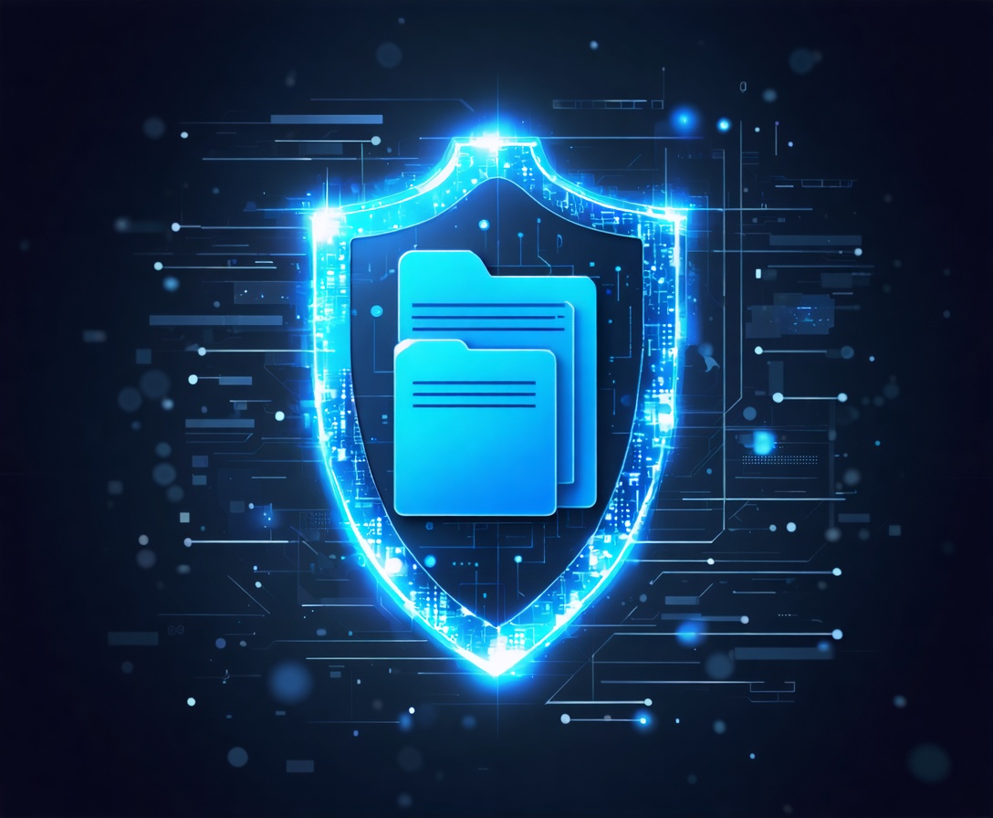 Цифровой щит, защищающий данные на темном фоне