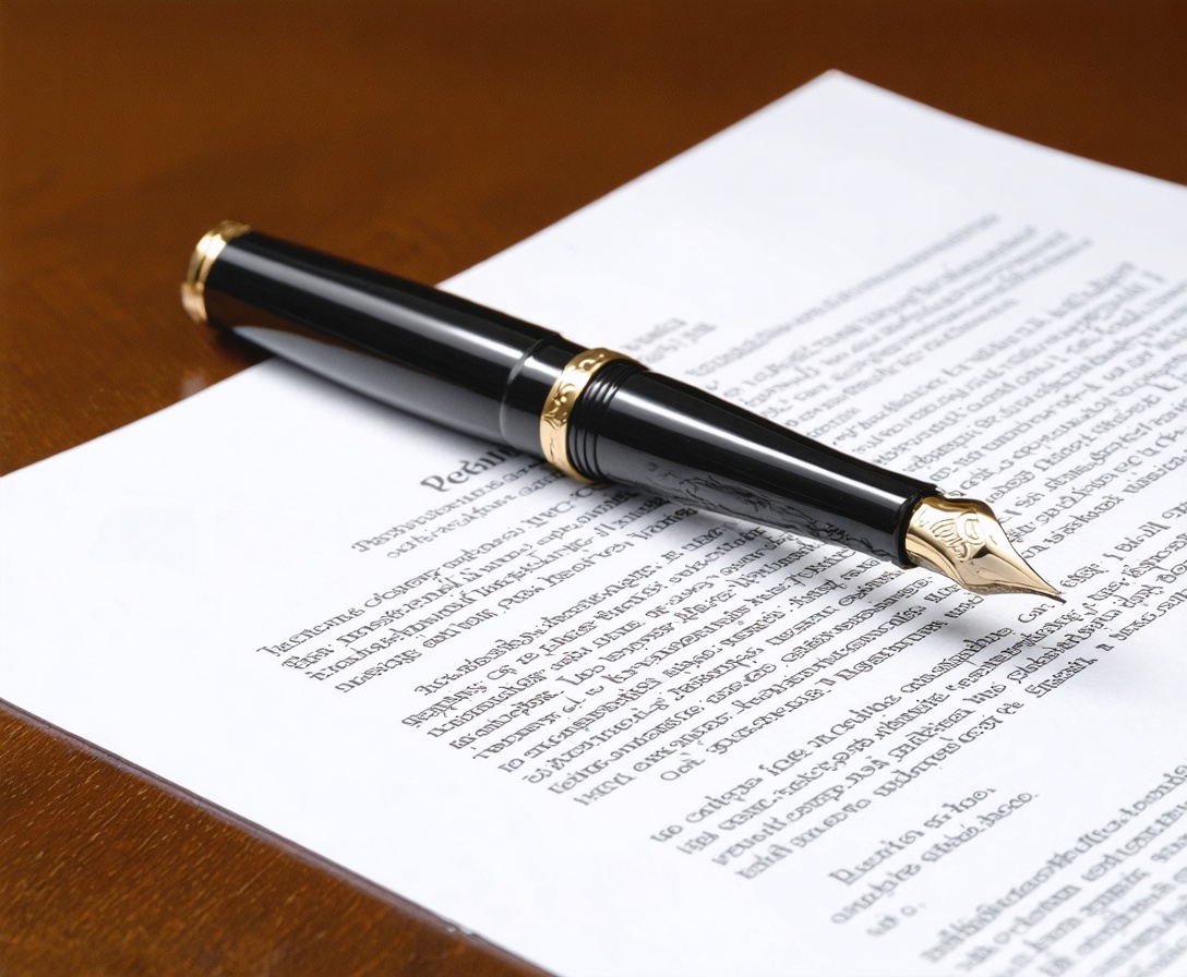 Официальный юридический документ с ручкой